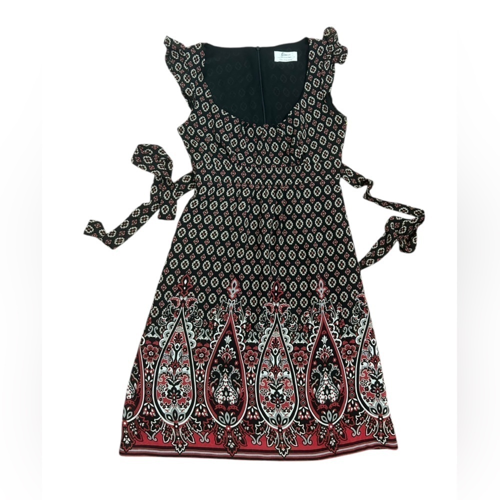Portmans Red & Black Floral Empire Waist Dress Fully Lined Women’s Size 6